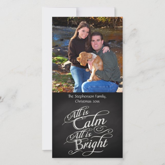 All is Calm Chalkboard Christmas Holiday Card (Front)