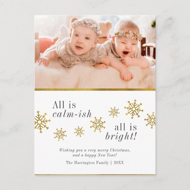 All Is Calm-ish | Custom Photo Funny Christmas Holiday Postcard (Front)
