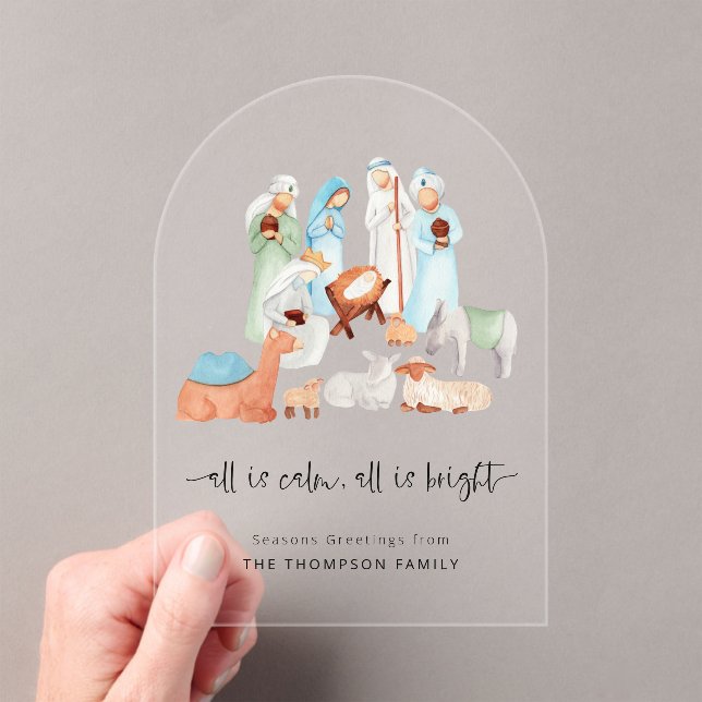 All is Calm Nativity Scene Christmas Acrylic Card Acrylic Invitations (Insitu (Handheld))