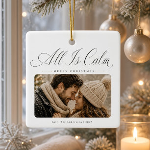 All Is Calm Personalised Couple Photo Christmas Ceramic Ornament