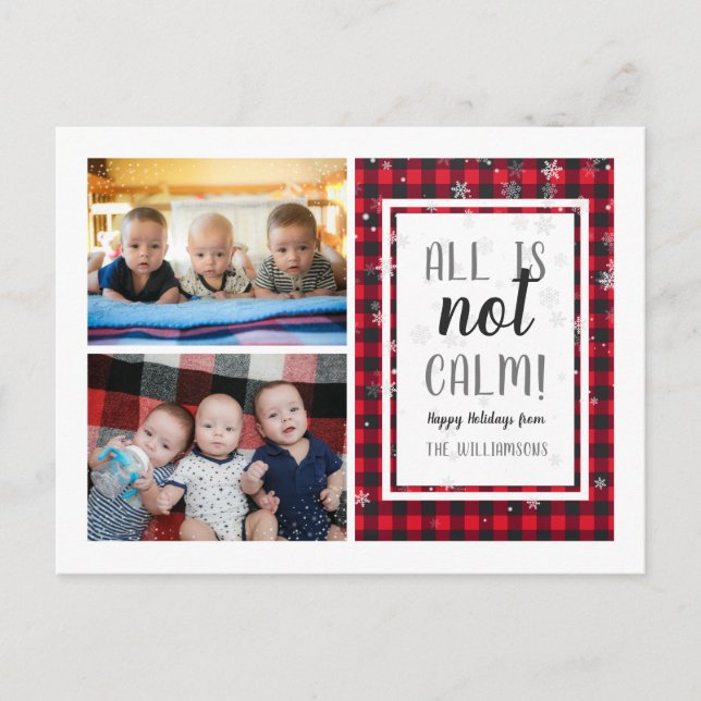 All Is Not Calm! Christmas Collage 2 Family Photos Holiday Postcard (Front)