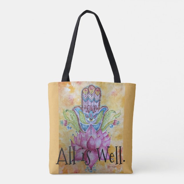 All is Well Colourful Hamsa Art Tote Bag (Back)
