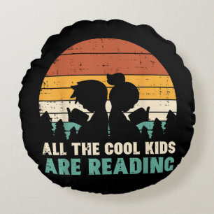 All Kids Are Reading Retro Read Book Lover Boys Gi Round Cushion