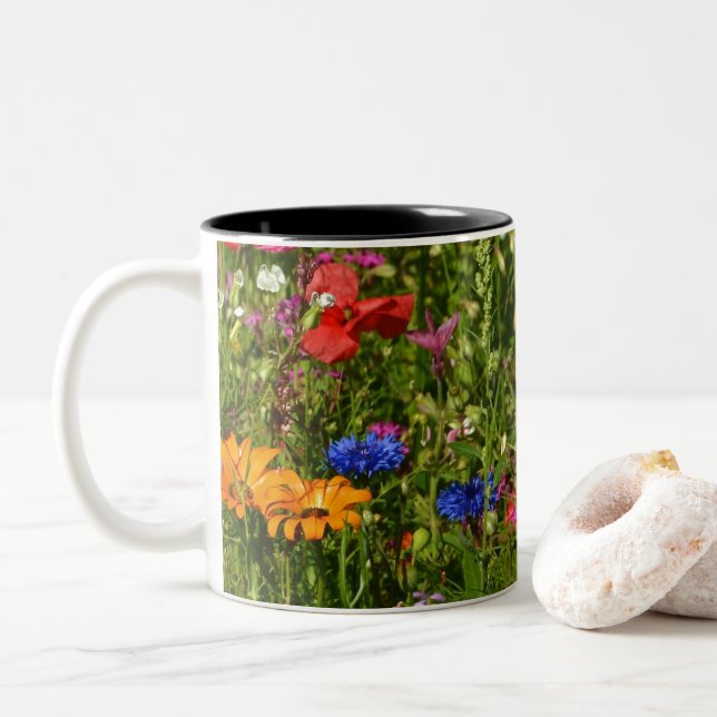 all kind of beautiful flowers Two-Tone coffee mug (With Donut)