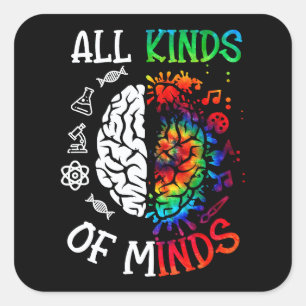 All Kinds Of Minds Autism Awareness Month Brain Ti Square Sticker