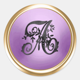 All Letter Black and Purple Ornate Monogram  Classic Round Sticker