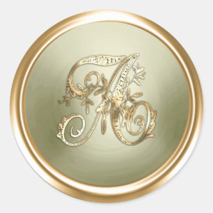 All Letter Gold and Grey 2 Ornate Monogram  Classic Round Sticker