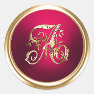 All Letter Gold and Magenta Pink Ornate Monogram  Classic Round Sticker