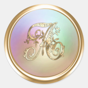 All Letter Gold and Pearl 2 Ornate Monogram  Classic Round Sticker