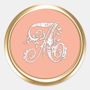 All Letter White and Any Colour Ornate Monogram  Classic Round Sticker