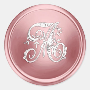 All Letter White and Pink Ornate Initial Monogram Classic Round Sticker