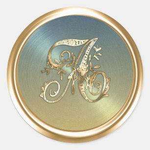 All Letters Blue Gold Ornate Monogram  Classic Round Sticker