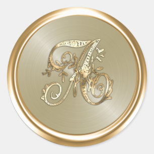 All Letters Champagne Gold Ornate Monogram  Classic Round Sticker