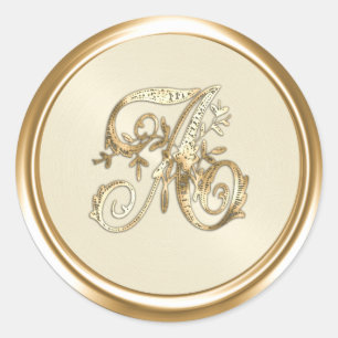 All Letters Gold Ivory Ornate Monogram  Classic Round Sticker