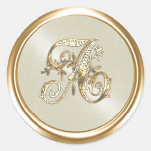 All Letters Gold Ornate Monogram  Classic Round St Sticker