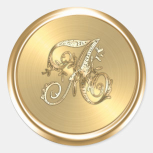 All Letters Gold Ornate Monogram  Classic Round Sticker