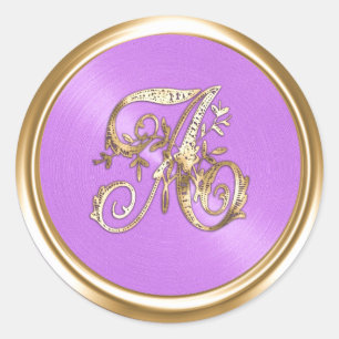 All Letters Lavender Gold Ornate Monogram  Classic Round Sticker