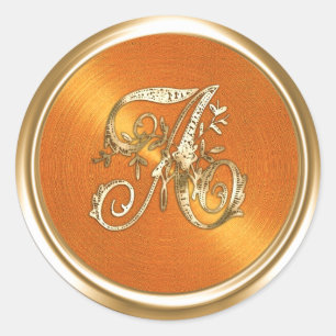 All Letters Orange Gold Ornate Monogram Classic Round Sticker