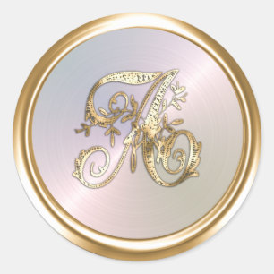 All Letters Pearl Gold Ornate Monogram  Classic Round Sticker