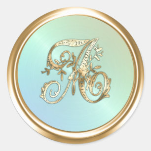 All Letters Pearl Gold Ornate Monogram  Classic Round Sticker