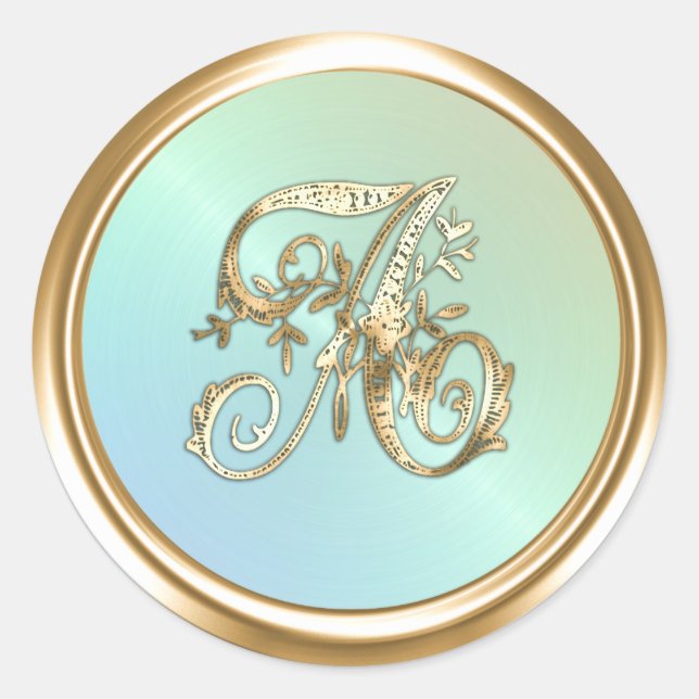 All Letters Pearl Gold Ornate Monogram  Classic Round Sticker (Front)
