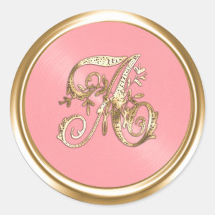 All Letters Pink Gold Ornate Monogram  Classic Round Sticker
