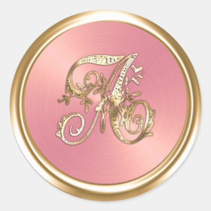 All Letters Pink Gold Ornate Monogram  Classic Round Sticker