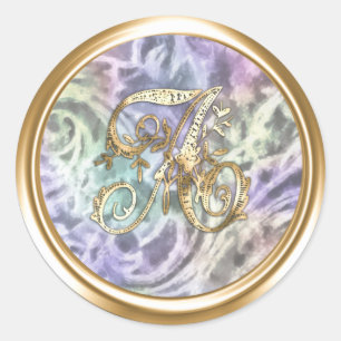 All Letters Purple Gold Ornate Monogram  Classic Round Sticker