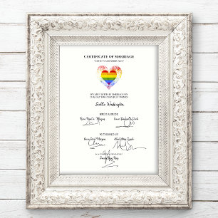 All LGBT Wedding Certificate Pride Rainbow Heart Poster