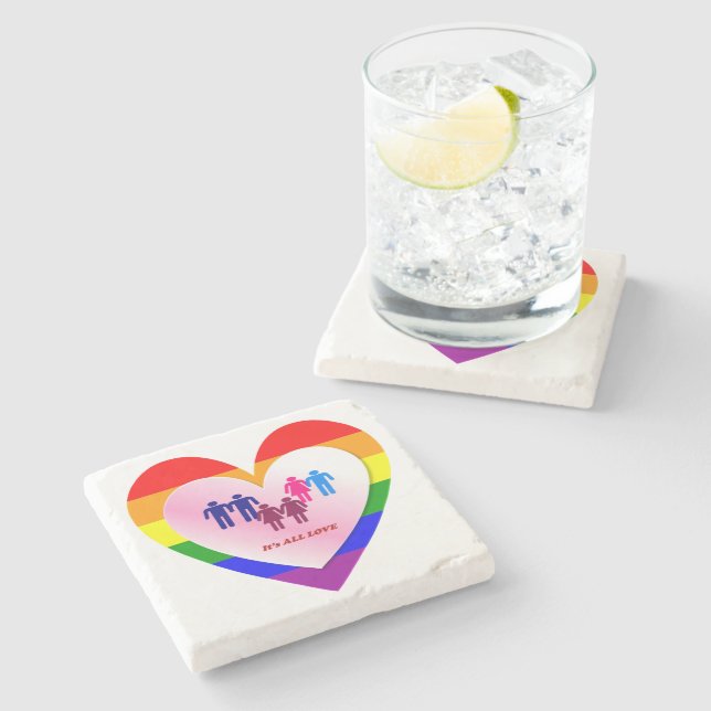 All Love Couple LGBT Pride Heart Stone Coaster (Side)