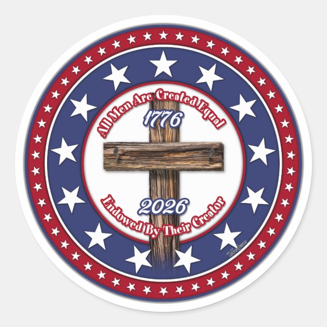 All Men Are Created Equal Endowed Rugged Cross Classic Round Sticker (Front)
