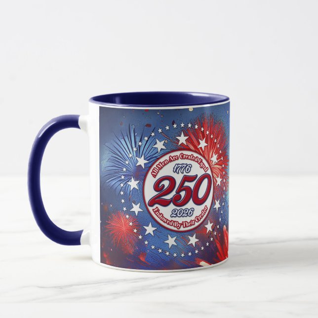  All Men Are Created Graphic Fireworks Burst White Mug (Left)