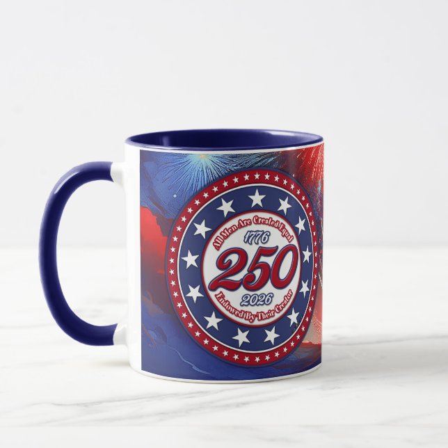 All Men Are Created Graphics Fireworks Clouds RWB Mug (Left)