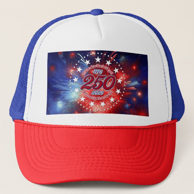 All Men Are Created Graphics Fireworks Clouds Trucker Hat (Front)