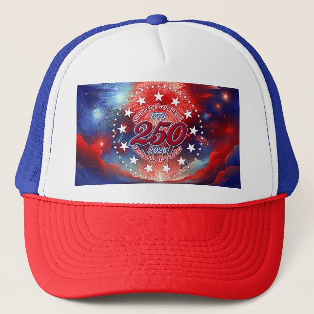 All Men Are Created Graphics Fireworks Clouds Trucker Hat (Front)