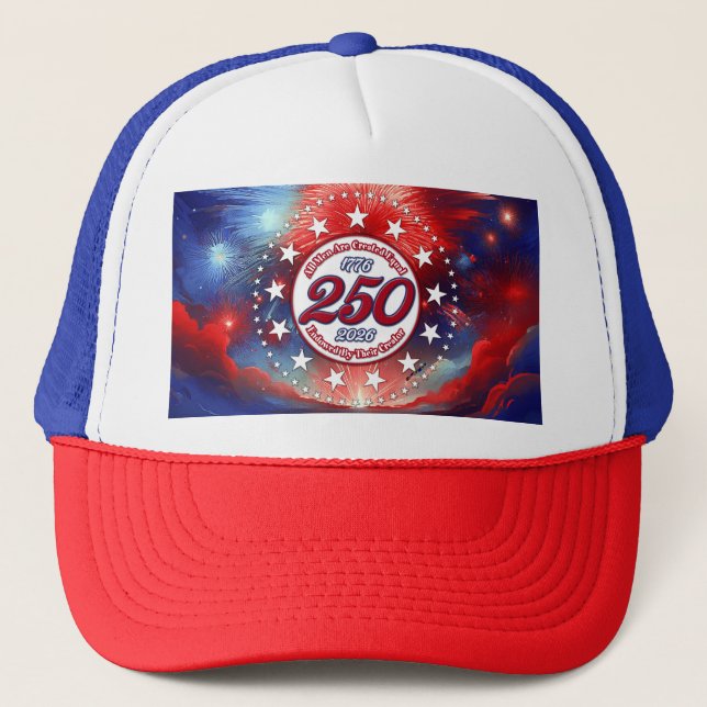 All Men Are Created Graphics Fireworks Clouds Wh Trucker Hat (Front)