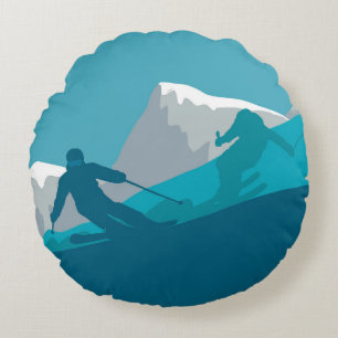 All Mountain Skiing   Round Cushion