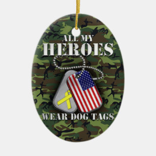All My Heroes Wear Dog Tags - Camo Ceramic Tree Decoration