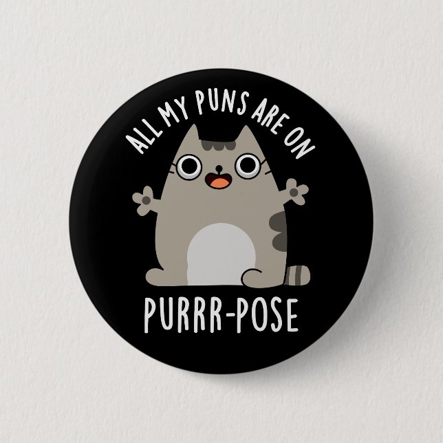 All My Puns Are On Purrr-pose Cat Pun Dark BG 6 Cm Round Badge (Front)