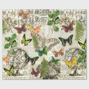 All Occasion Antique Look Butterflies and Ferns Wrapping Paper