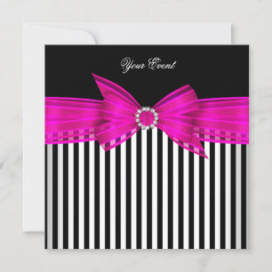 All Occasion Hot Pink Black White Stripe Party Invitation