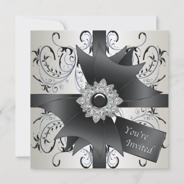 All Occasion Ivory Blue Black Party Invitation (Front)