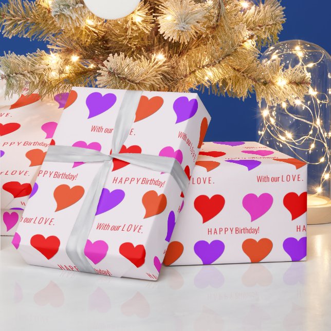 All-Occasion Personalised Fun and Colourful Hearts Wrapping Paper (Holidays)
