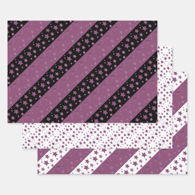 All Occasion Plum Star Print Gift Wrap (Set)