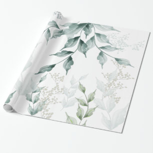 All Occasion Wrapping  Greyed Jade Green Botanical Paper