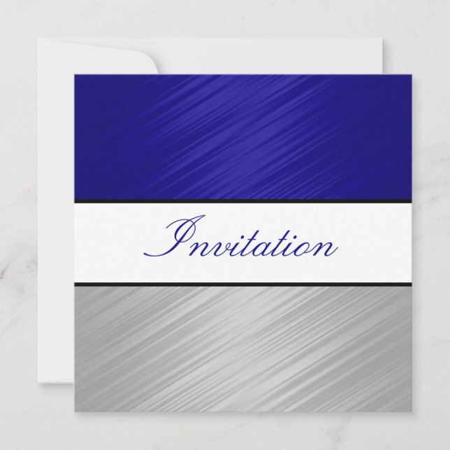 All Occasions Blue Silver Stripes Party Invitation (Front)