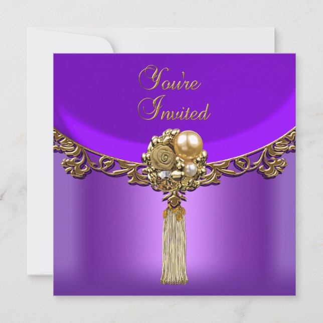 All Occasions Elegant Purple Gold Party Jewel Invitation (Front)