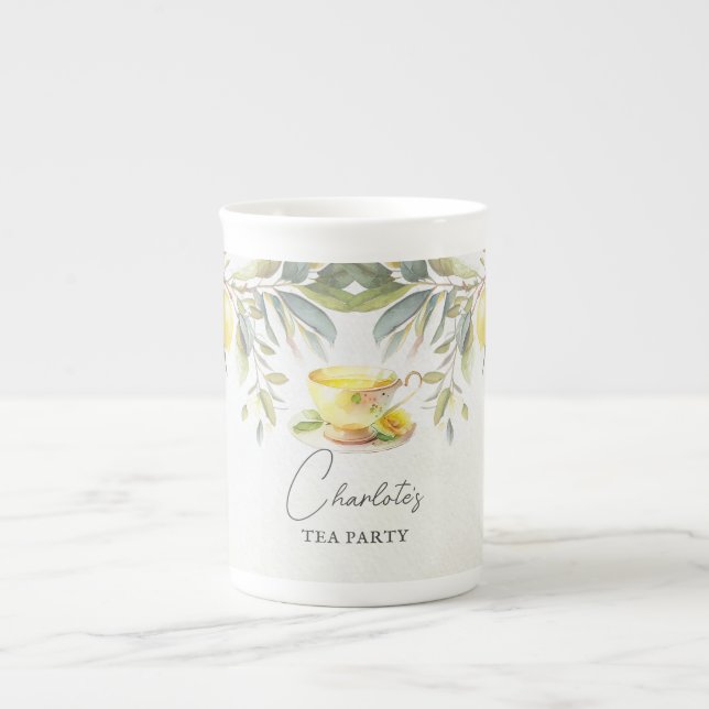 All occasions Lemon Tea Party Personalised Bone China Mug (Front)