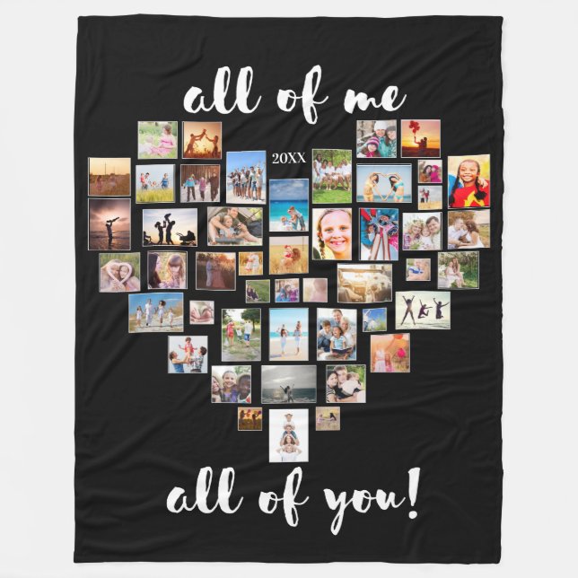 All of Me Loves All of You Collage Heart Fleece Blanket (Front)