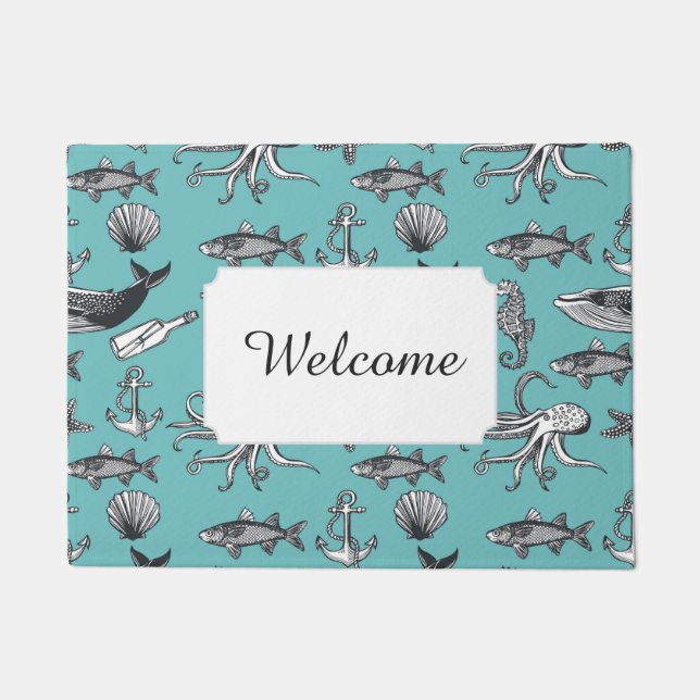 All Of The Sea Pattern | Add Your Text Doormat (Front)